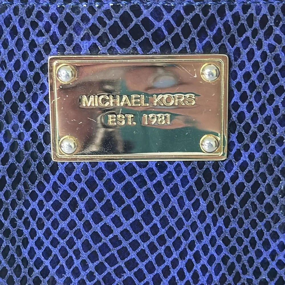Michael Kors Blue Snakeskin EmbossedTextured Wallet with Gold Hardware